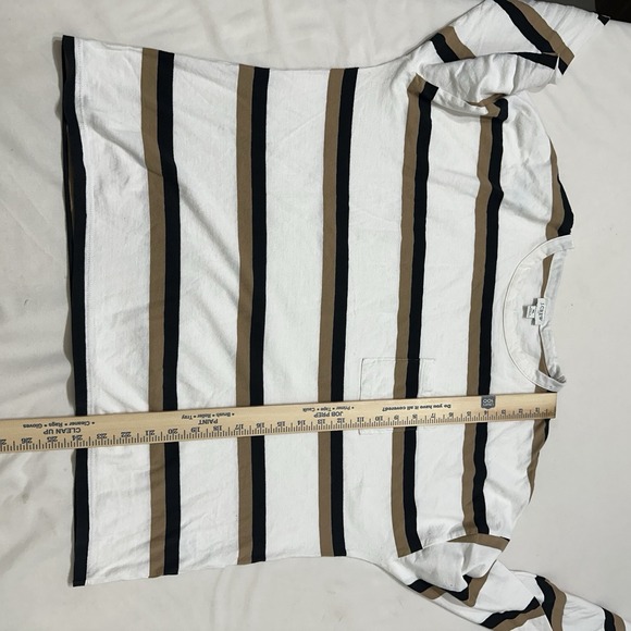 J.Crew Men's XL Striped Long Sleeve Pocket T Shirt White Black Tan Crewneck - Picture 10 of 13